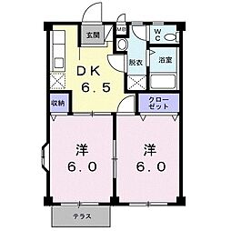 フラワーハイツ一条B 2DKの間取図画像