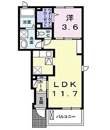 カーサピアッツァI 1階1LDKの間取り