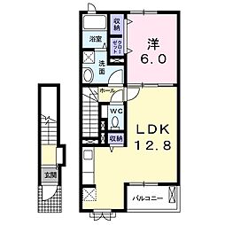 グレイスＦ　I 2階1LDKの間取り