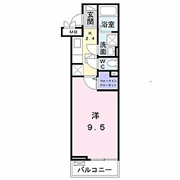 マリオ北島D 1Kの間取図画像