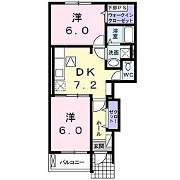 セレブリティ　Ｂ 1階2DKの間取り