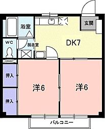 キャッスルライフ 1階2DKの間取り