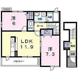 カーサ　トランキーラ・藤 2階2LDKの間取り