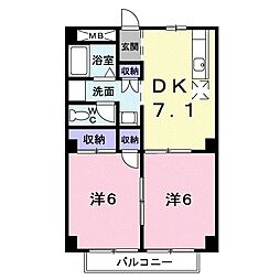 パルネット山本2 2DKの間取図画像