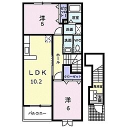 クレール　にほづ　Ａ 2階2LDKの間取り