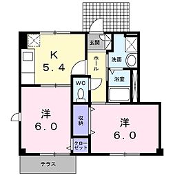 ヴィラ・アンジェＢ 1階2Kの間取り