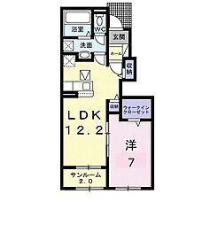 デリス・シャルマンII 1階1LDKの間取り
