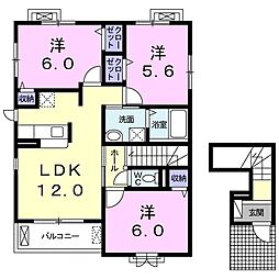 カーサ・ソレイユＣ 2階3LDKの間取り