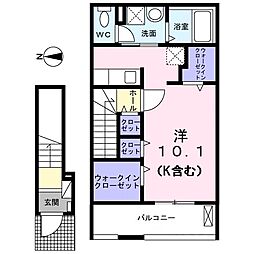 カーサ　ソーレ 2階ワンルームの間取り