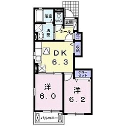 プリムローズ2 2DKの間取図画像