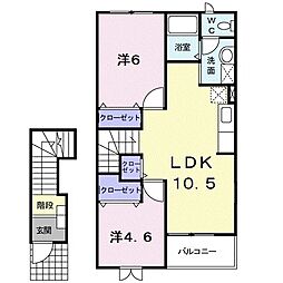 フレッシュタウン中河 2LDKの間取図画像