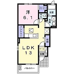パークサイドゆうぎりB 1LDKの間取図画像