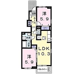 グラン　メゾン高萩III 1階2LDKの間取り
