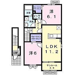 グッド・ラックＡ 2階2LDKの間取り