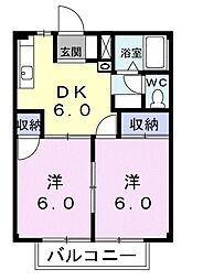 アーバンハイツタカハシ 2階2DKの間取り
