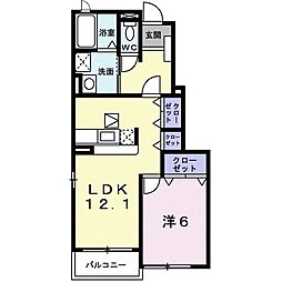 パシアンII 1階1LDKの間取り