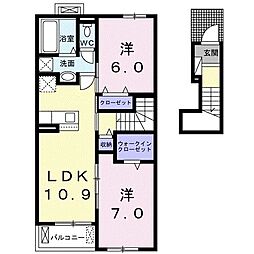 パーチェ寺家A 2LDKの間取図画像