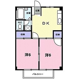 シティーハイツグリーンB 2DKの間取図画像