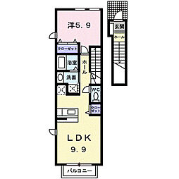 ベルシティＳａｔｏ　Ｂ 2階1LDKの間取り