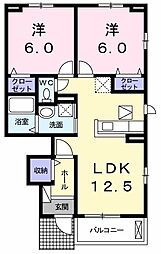 レジデンスコンフォートA 2LDKの間取図画像