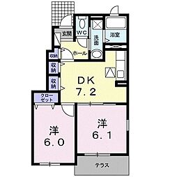 グリーンフィールズ 2DKの間取図画像