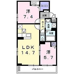 グランデール北習 2LDKの間取図画像