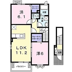 リバーサイドグレイス1 2LDKの間取図画像