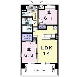 プラージュ堺 2LDKの間取図画像
