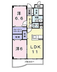 サニーヒルズ小平 3階2LDKの間取り