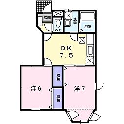 プチセレブB 2DKの間取図画像