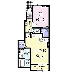 カーサグランデB 1LDKの間取図画像