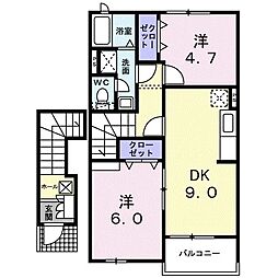 メゾンドゥー・ａｙｕ　I 2階2DKの間取り