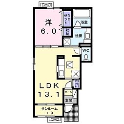 ボヌール源 1LDKの間取図画像