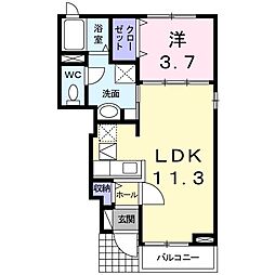 ラ・アムール　エ　クラージュ 1階1LDKの間取り