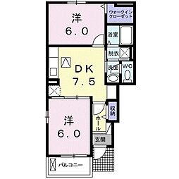 ブランシェ住吉A 2DKの間取図画像