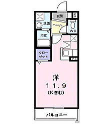 タイムズ　アヴェニュー 1階ワンルームの間取り