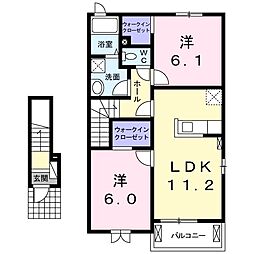 コンフォルト　サクラI 2階2LDKの間取り