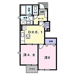 サンドフローココタイムA 2DKの間取図画像