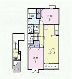 リバーサイド・オキタ 2階2LDKの間取り