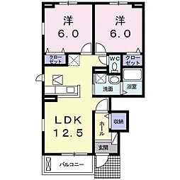 ヴィッラ・フジヤ2 2LDKの間取図画像