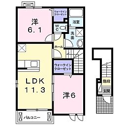 クリスタル・ヒル1 2LDKの間取図画像