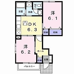 シンフォニー 2DKの間取図画像