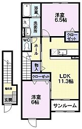 ハーベストフィールドB 2LDKの間取図画像