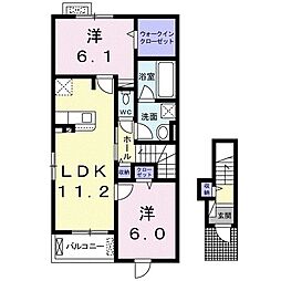 フォレストガーデンヒルズＢ 2階2LDKの間取り