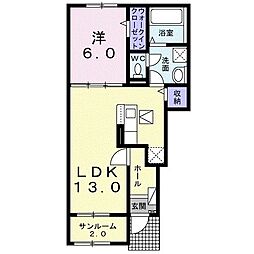 カーサ・ヒカリ十日市B 1LDKの間取図画像