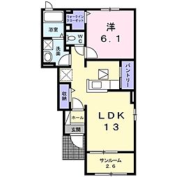 イーストK 1LDKの間取図画像