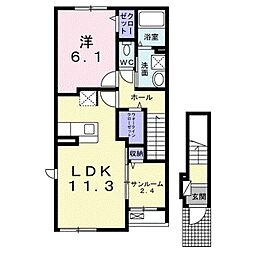 オルタンシア　I 2階1LDKの間取り