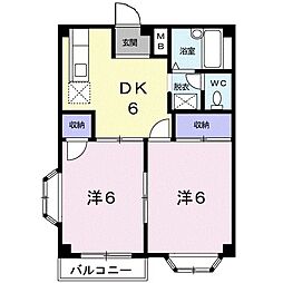 ユリカハイツ3 2DKの間取図画像
