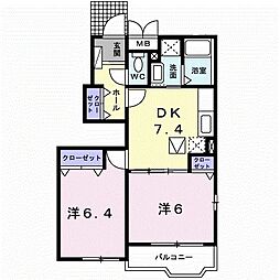 コモド・ヴェント 2DKの間取図画像