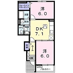 タウンハウス・ルートワン 1階2DKの間取り